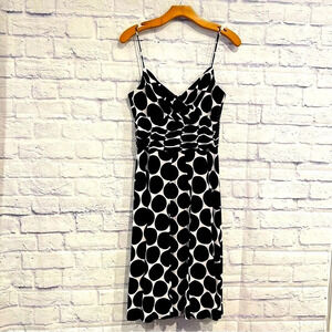 Anne Klein New York Polka‎ Dot White Black Midi Dress Empire Waist